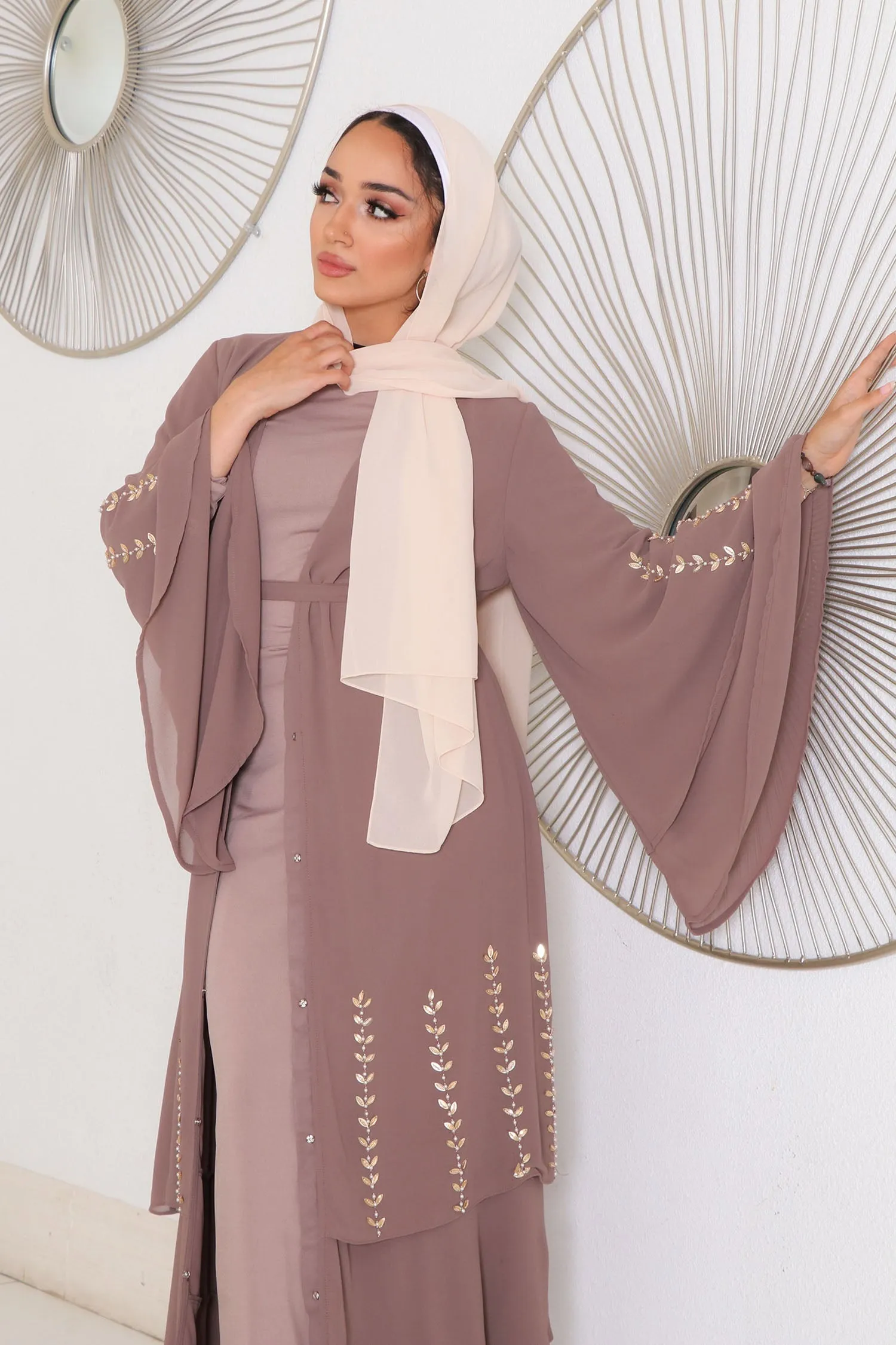 Amor Chiffon Layered Abaya- Taupe