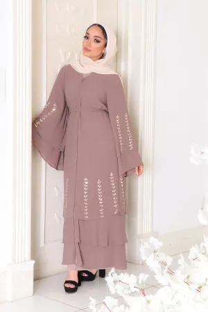 Amor Chiffon Layered Abaya- Taupe