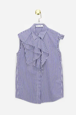 Blue and White Stripe Ruffled Top