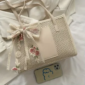 Chic Woven Tote Straw Shoulder Bag for Travel