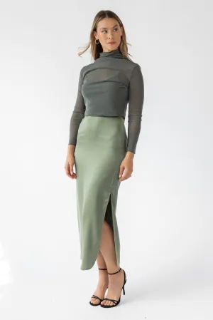 Cleo Olive Mesh Sparkle Top - Final Sale