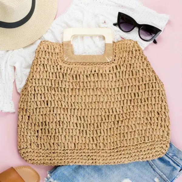 Coastal Carrier Wood Handle Straw Tote