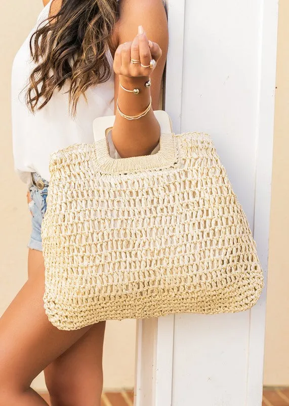 Coastal Carrier Wood Handle Straw Tote