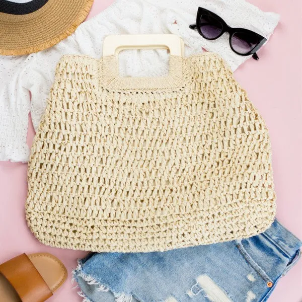 Coastal Carrier Wood Handle Straw Tote