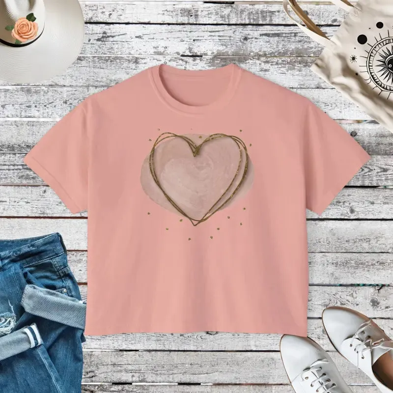 Cool Women Boxy Tee with Pink Heart