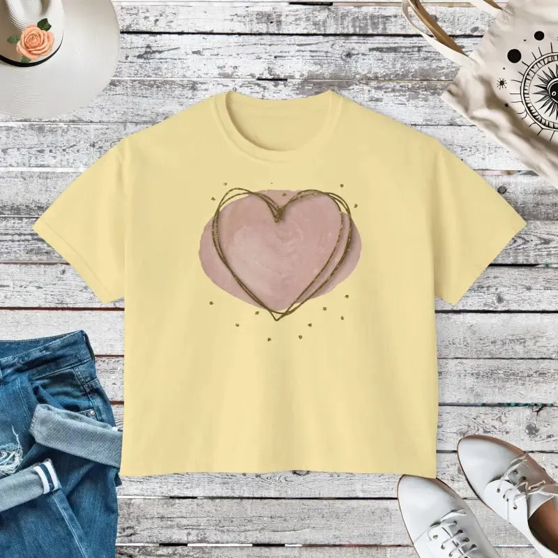 Cool Women Boxy Tee with Pink Heart