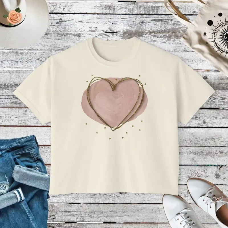 Cool Women Boxy Tee with Pink Heart