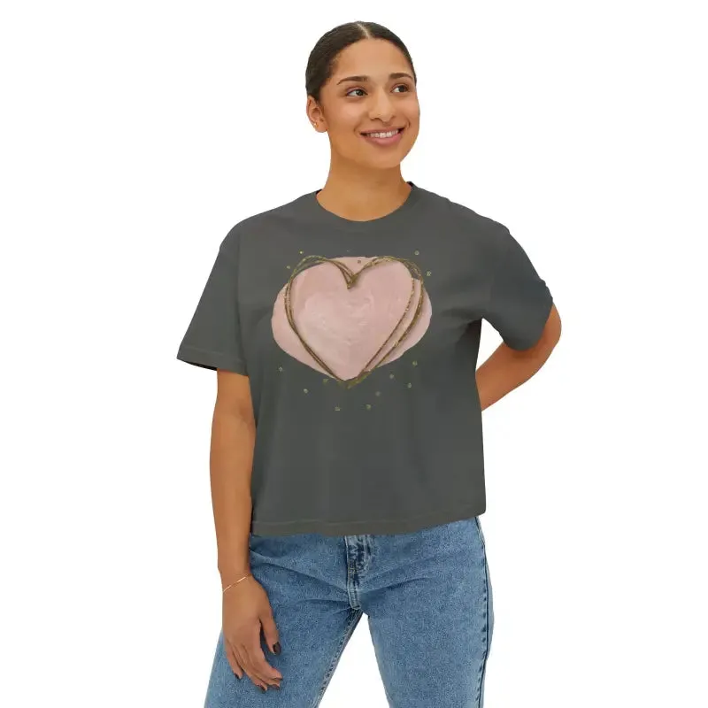 Cool Women Boxy Tee with Pink Heart