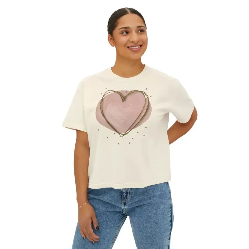 Cool Women Boxy Tee with Pink Heart