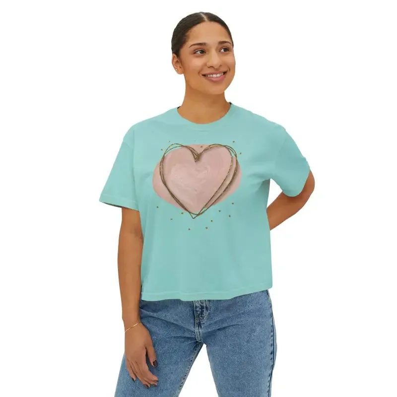 Cool Women Boxy Tee with Pink Heart