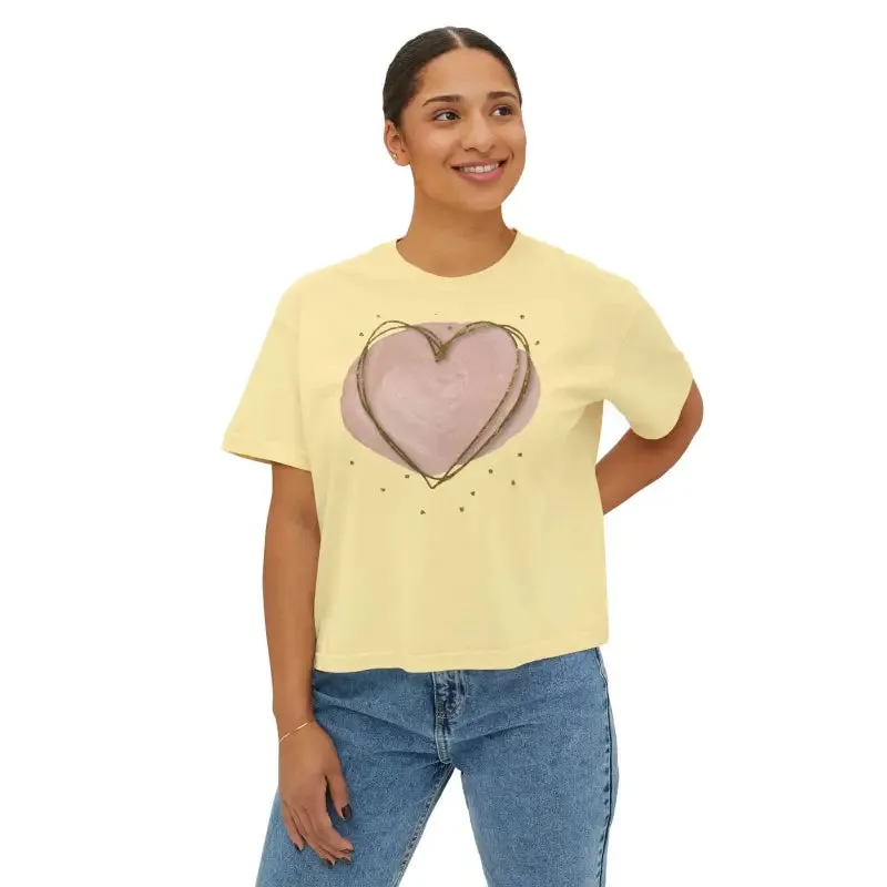 Cool Women Boxy Tee with Pink Heart
