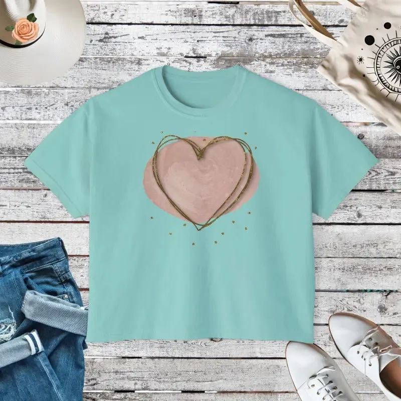 Cool Women Boxy Tee with Pink Heart