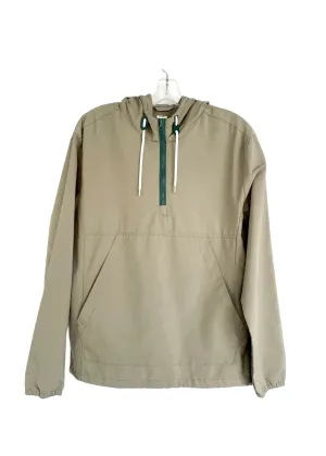 CORE LIFE Mens tan leightweight nylon with green 1/2 zip closure hooded Anorak jacket, S
