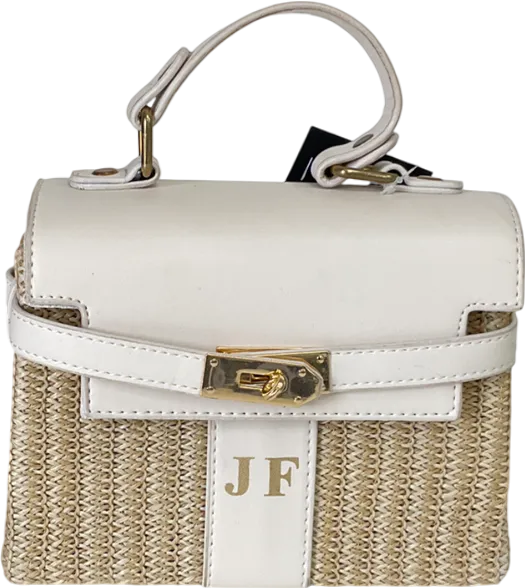 Cream JF Turn-lock Straw & Faux-leather Top Handle Bag