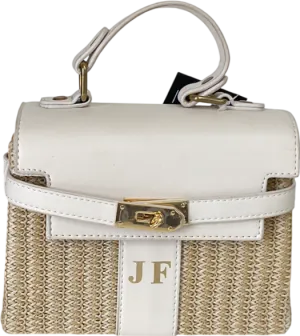 Cream JF Turn-lock Straw & Faux-leather Top Handle Bag