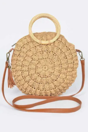 Faux Straw Round Wood Handle Bag