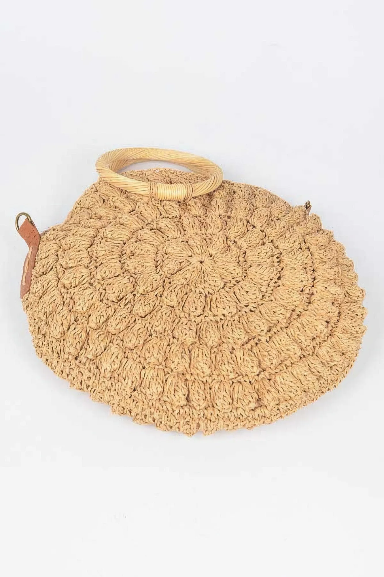 Faux Straw Round Wood Handle Bag