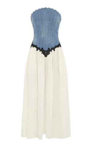 Glenn Lace Maxi Dress in Light Blue Recycled Cotton Linen Denim
