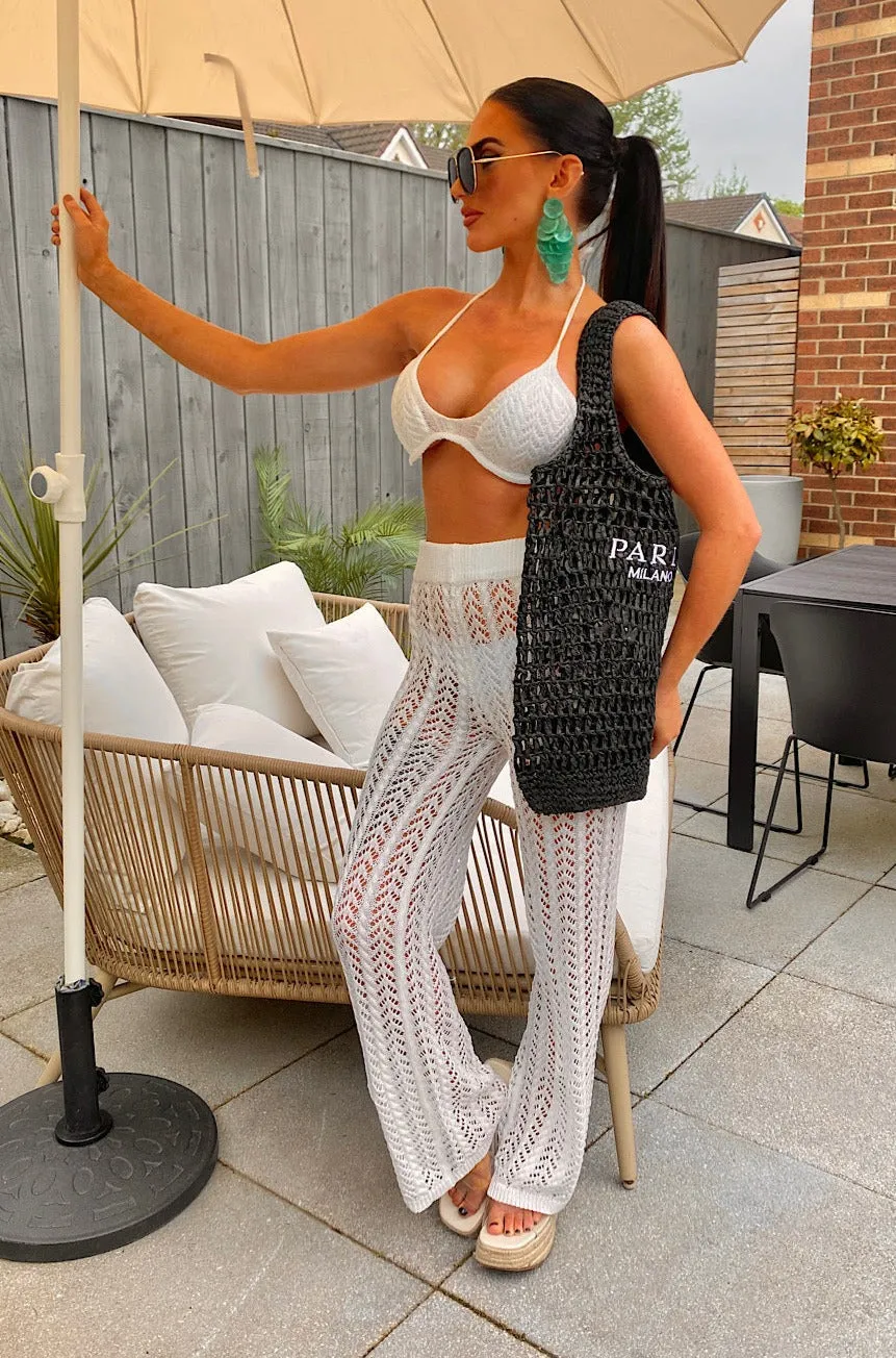 Kayda White Crochet Trouser Set