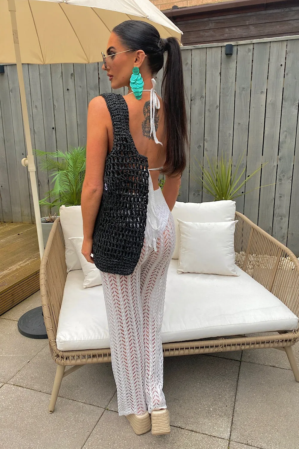 Kayda White Crochet Trouser Set
