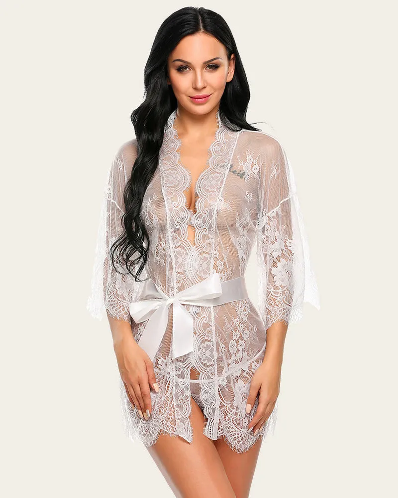 Lace Mesh Kimono Robe