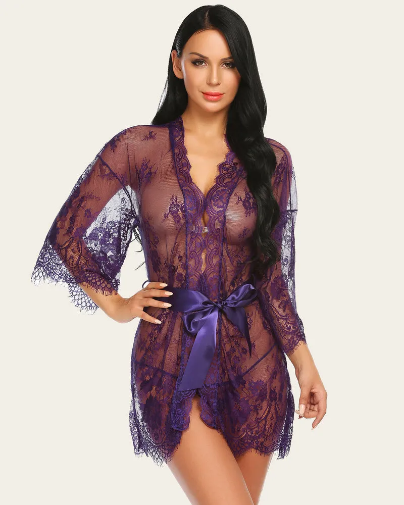 Lace Mesh Kimono Robe