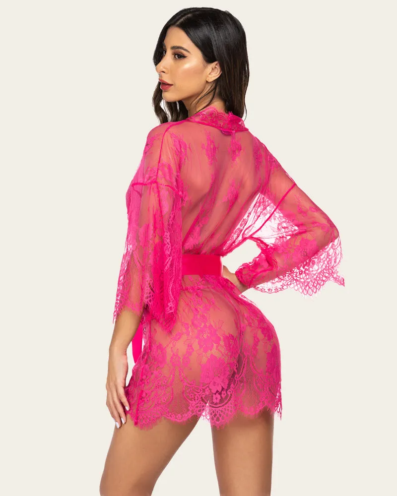 Lace Mesh Kimono Robe