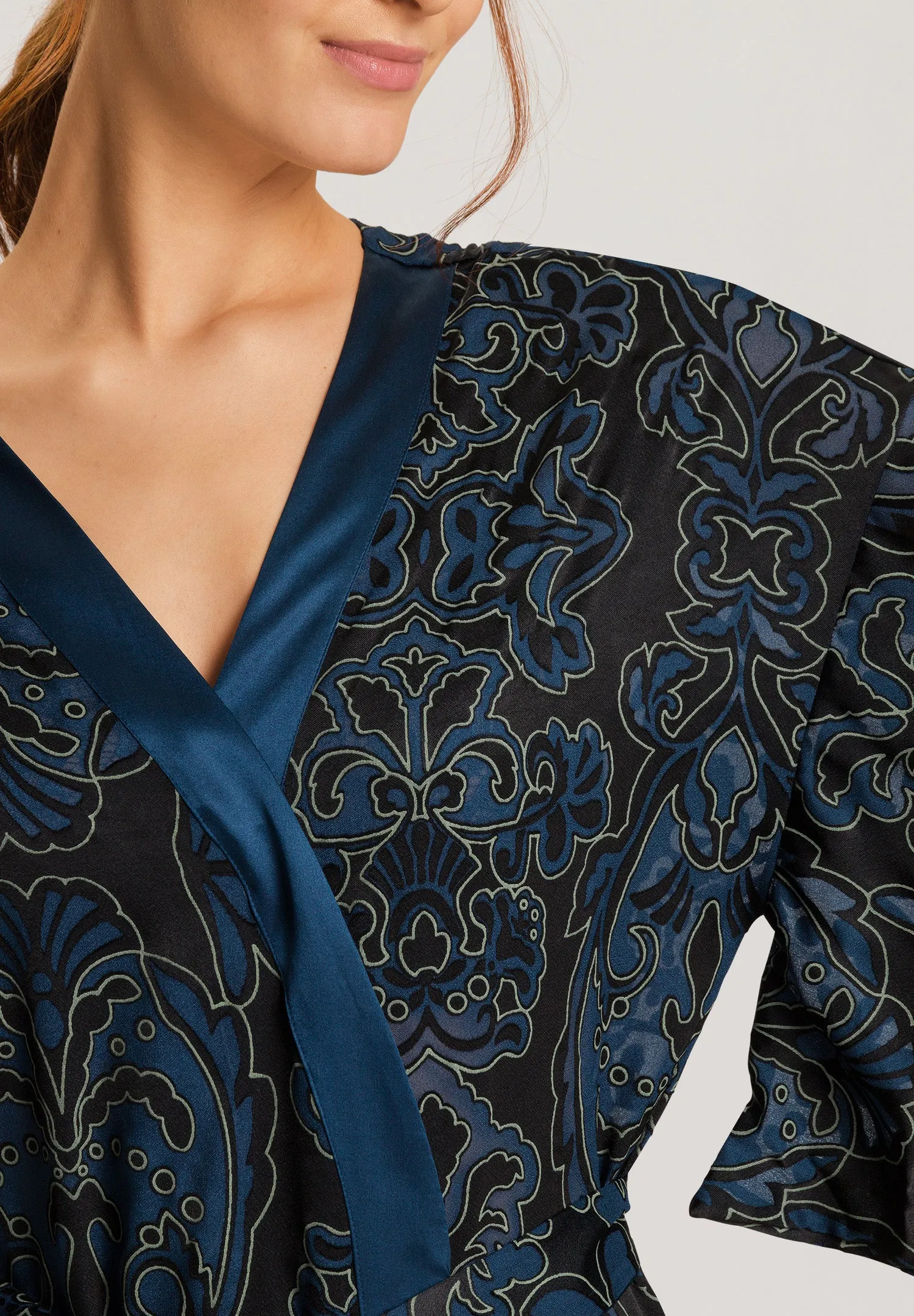 Marlene Satin Trim Sheer Damask Kimono | Sheer Damask 70897-2868