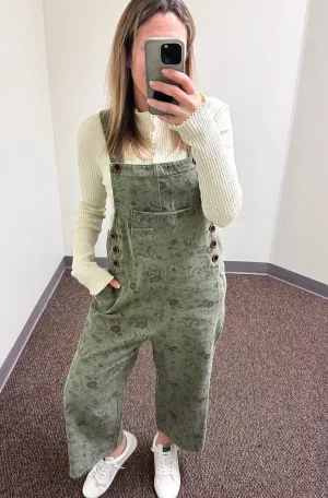 Olive Floral Overalls