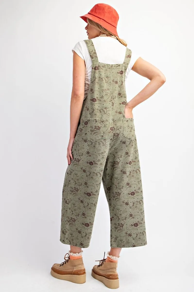 Olive Floral Overalls