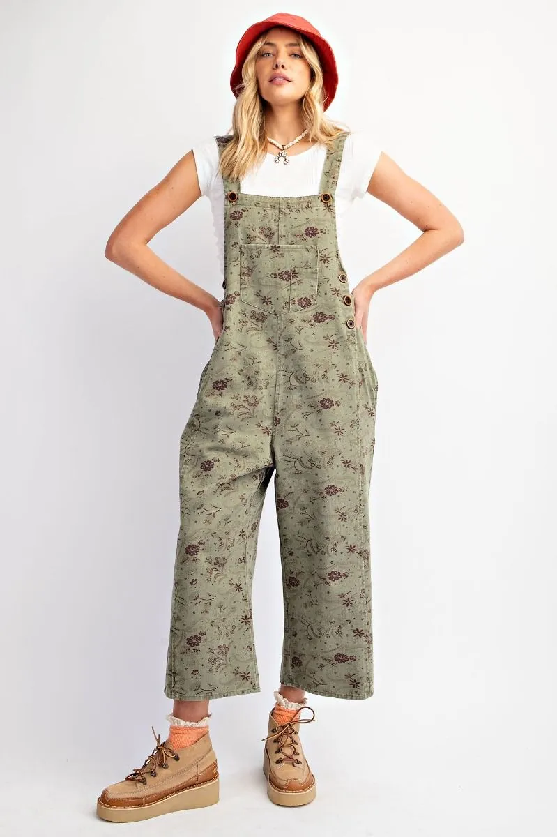 Olive Floral Overalls