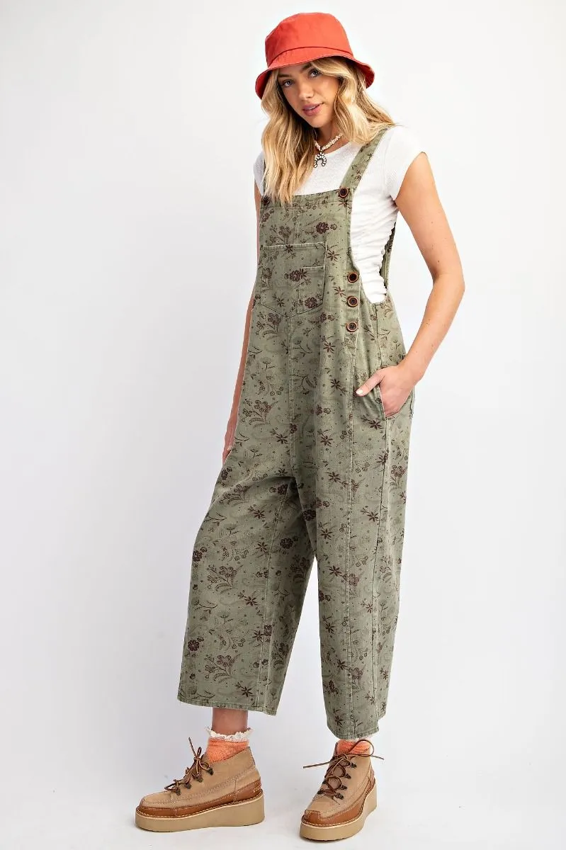 Olive Floral Overalls