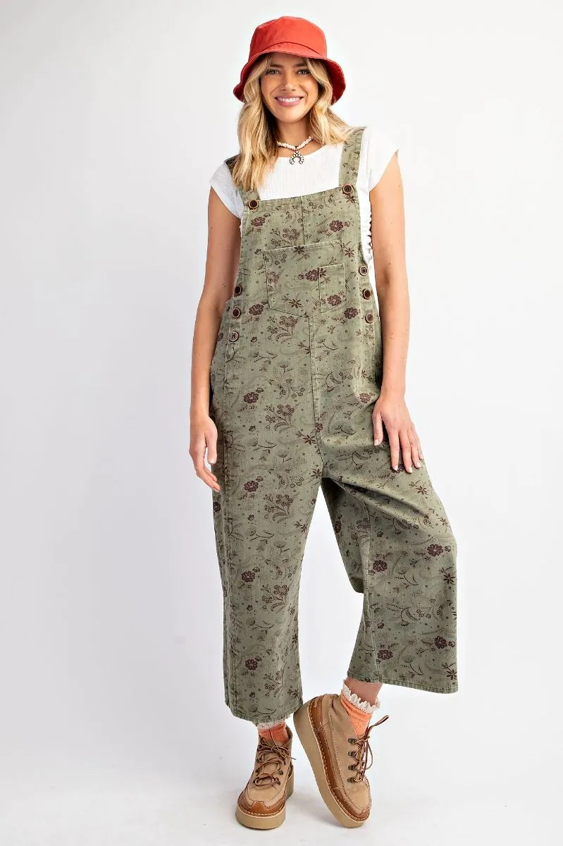 Olive Floral Overalls