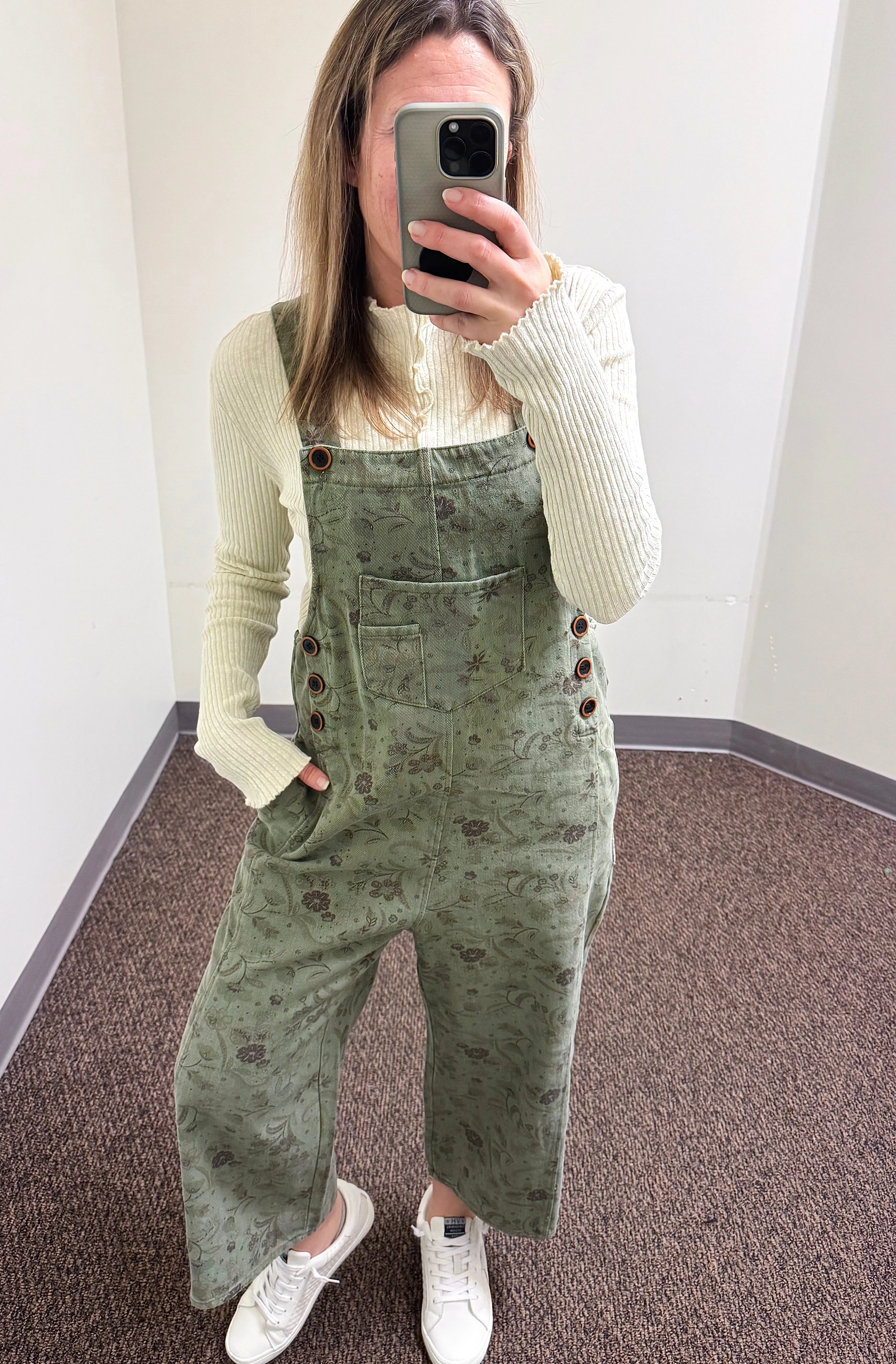Olive Floral Overalls