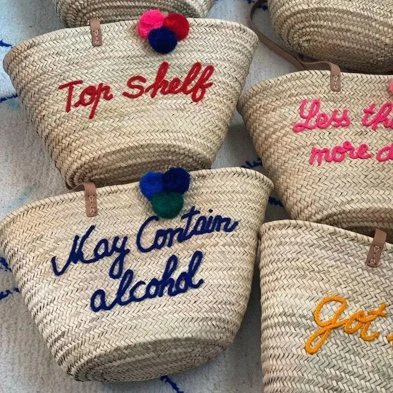 Personalized Straw Moroccan Basket,Bridal Shower Bags,Customized Straw Bags,Custom Beach Bag,Straw Tote,Embroidered Bags