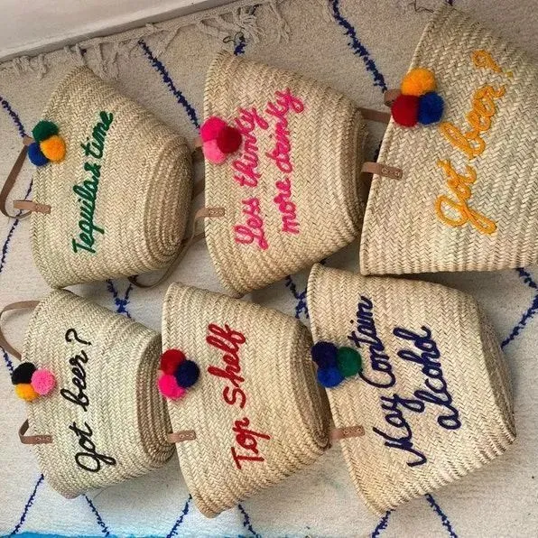 Personalized Straw Moroccan Basket,Bridal Shower Bags,Customized Straw Bags,Custom Beach Bag,Straw Tote,Embroidered Bags
