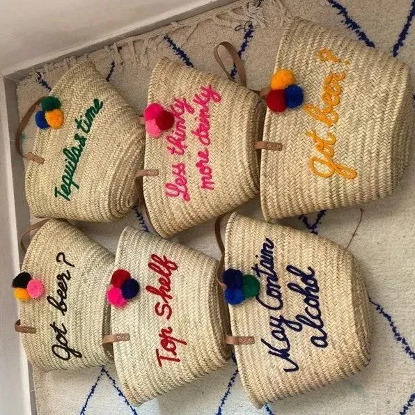 Personalized Straw Moroccan Basket,Bridal Shower Bags,Customized Straw Bags,Custom Beach Bag,Straw Tote,Embroidered Bags