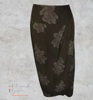 Pret Grey Floral Linen Mix Faux Wrap Skirt Size UK 12 US 8 EU 40