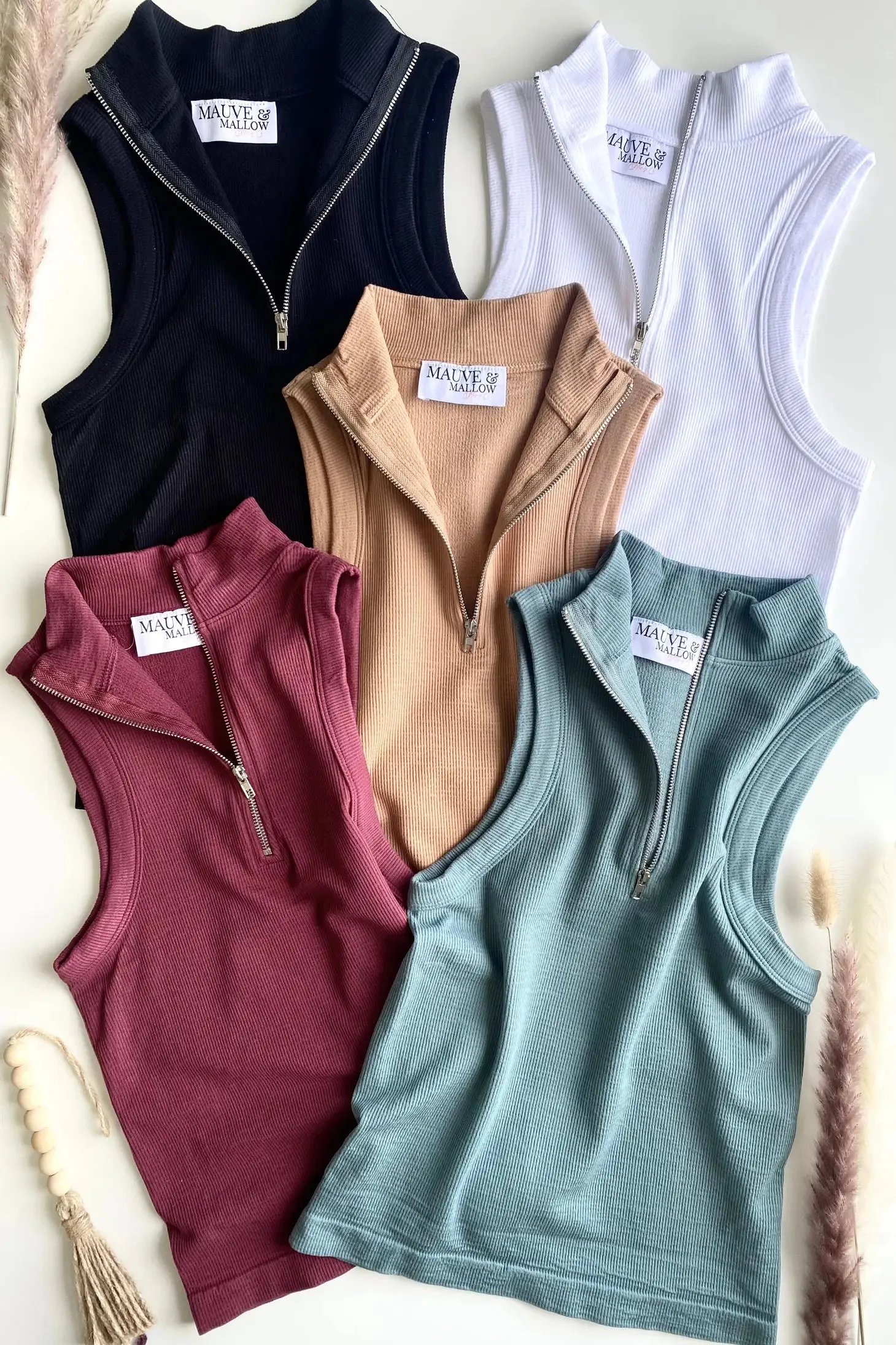 Reversible Zip Up Ribbed Mock Neck Tank - Final Sale