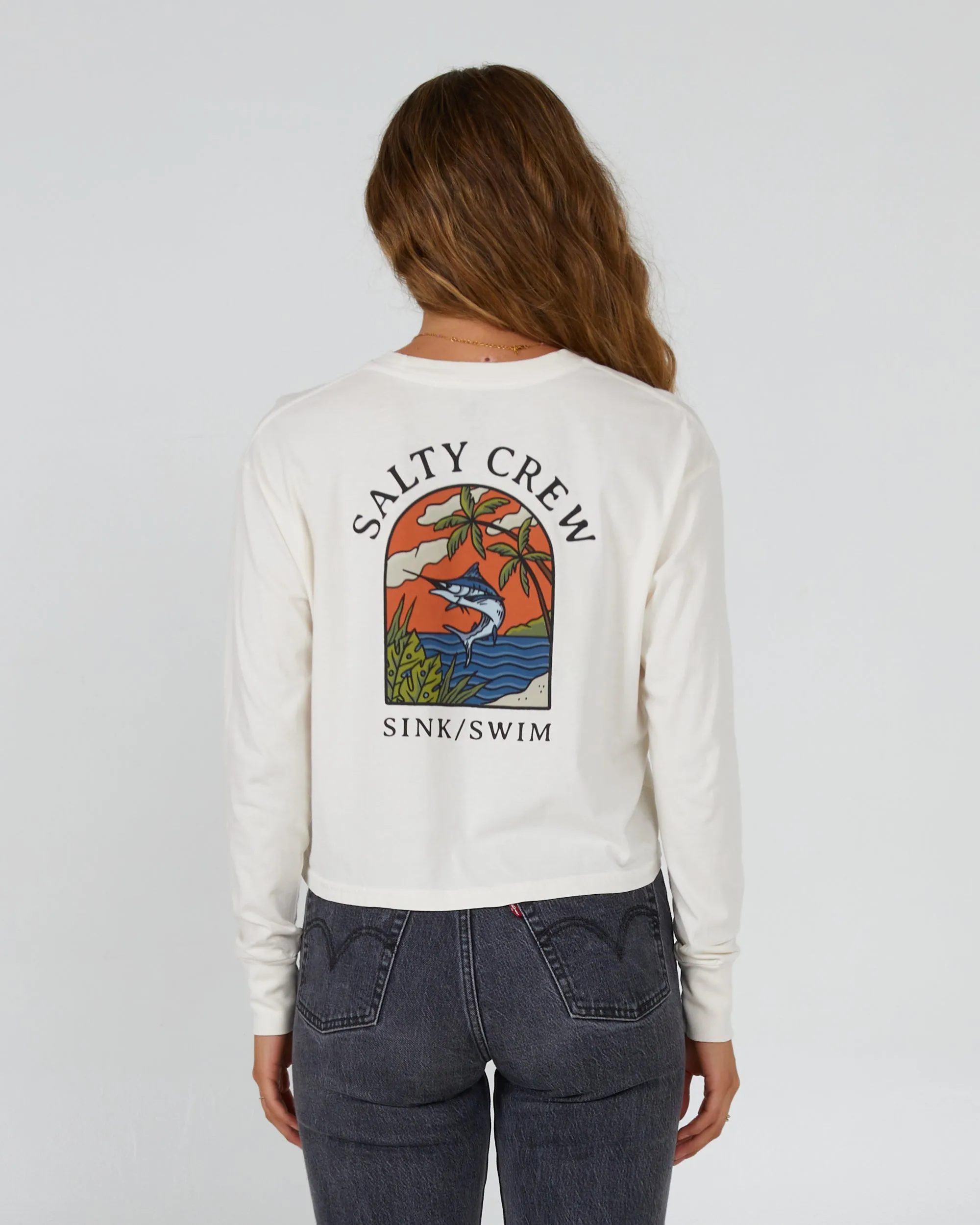 Sail Away Off White L/S Crop Tee