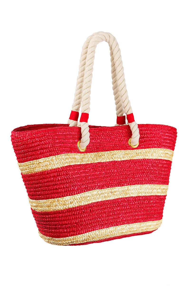 Straw Tote With Rope Handle
