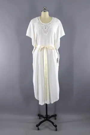 Vintage 1970s Greek Cotton Gauze Caftan Dress