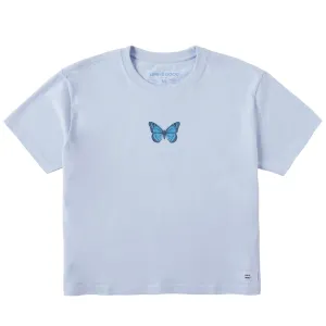 Women's Antique Floral Butterfly Short Sleeve Crusher Boxy Tee