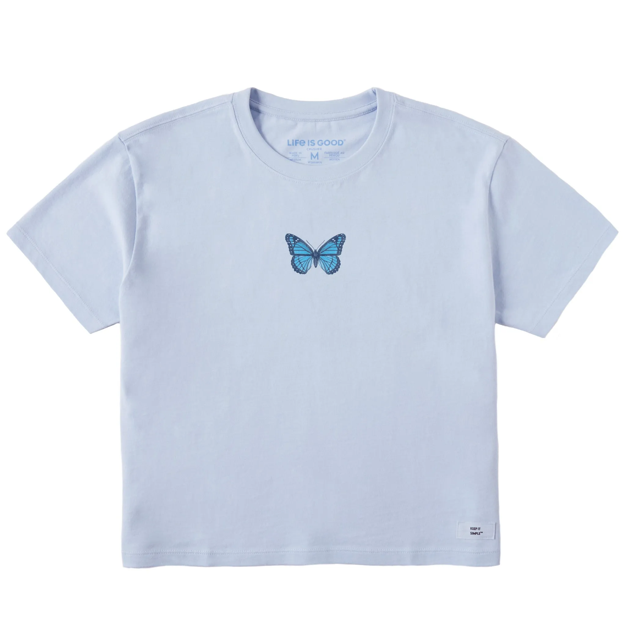 Women's Antique Floral Butterfly Short Sleeve Crusher Boxy Tee