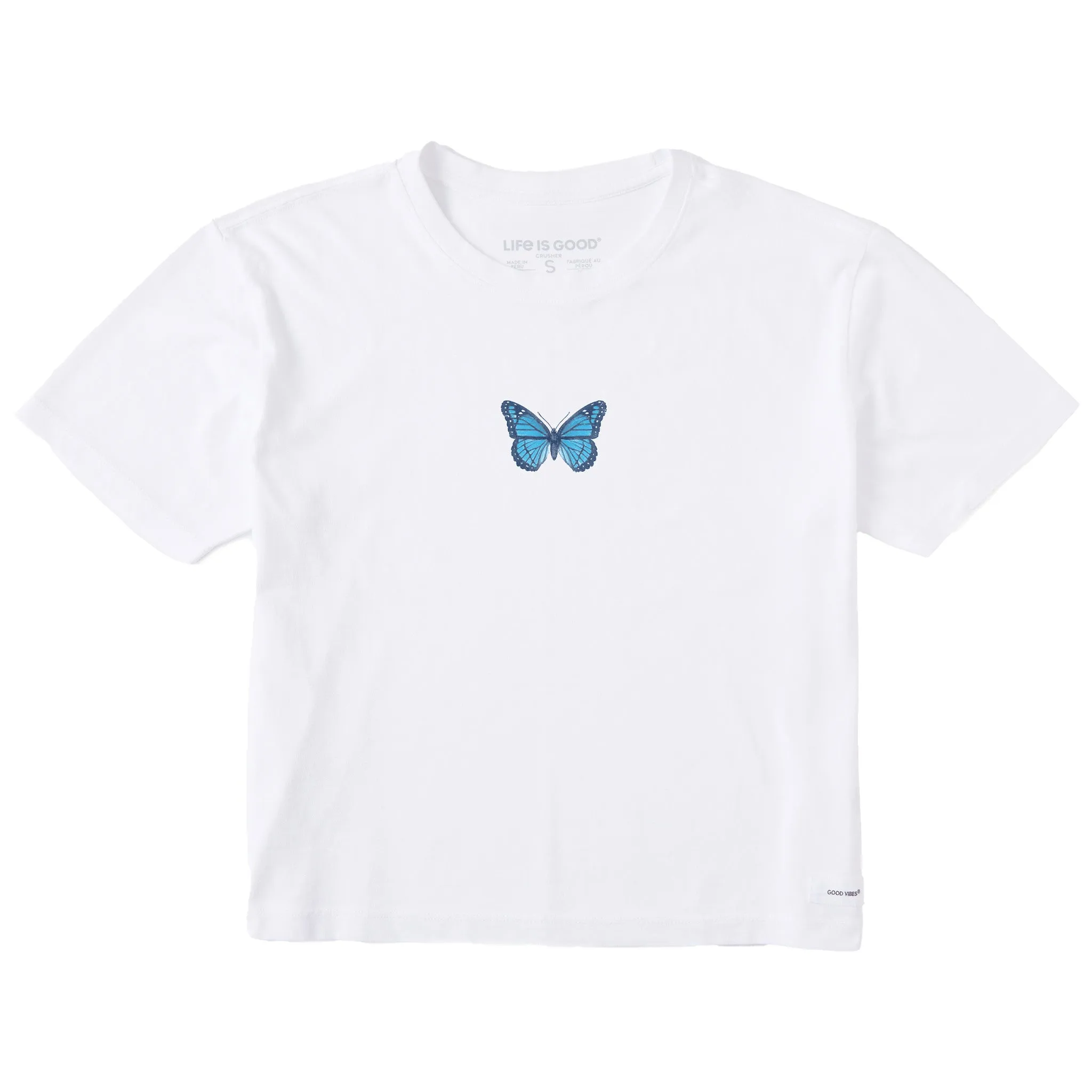 Women's Antique Floral Butterfly Short Sleeve Crusher Boxy Tee