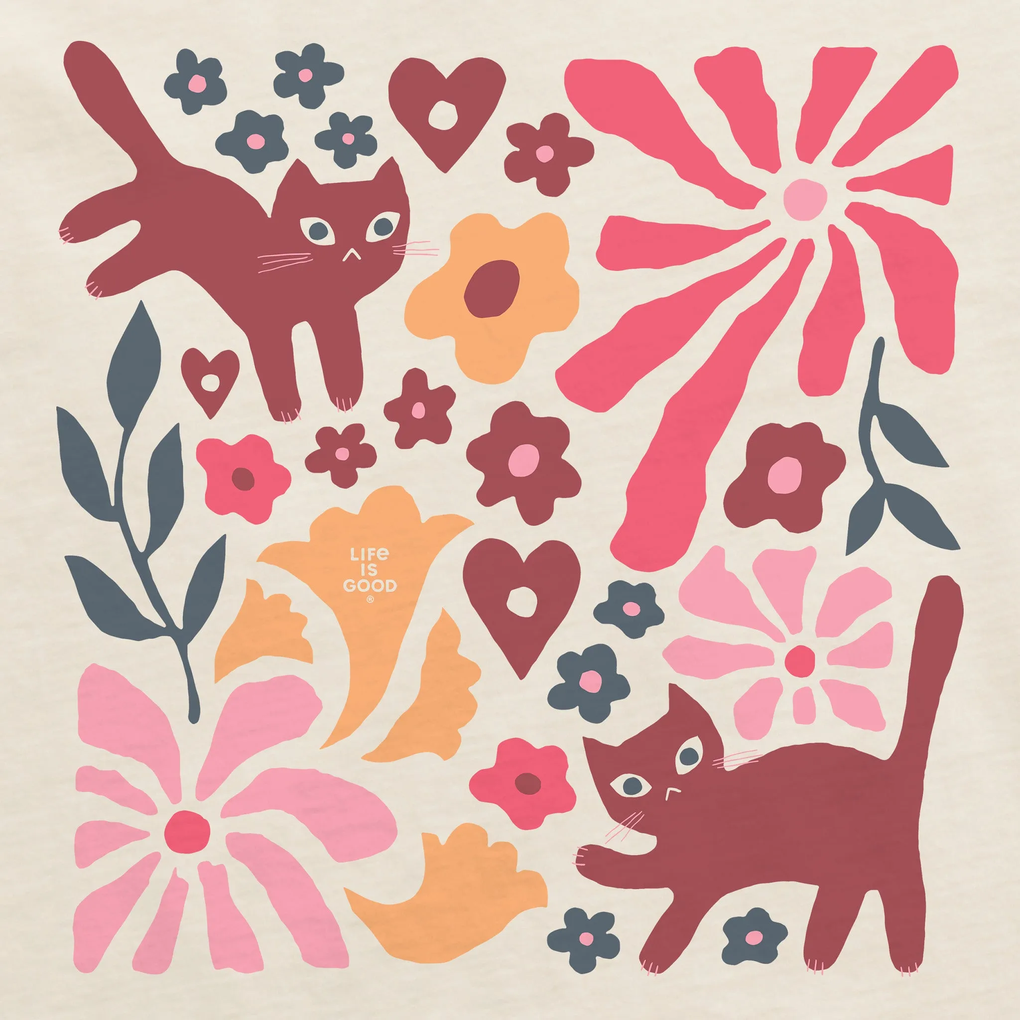 Women's Cats in Flower Field Short Sleeve Crusher Boxy Tee