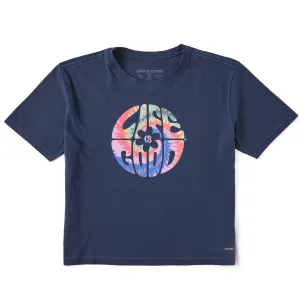 Women's Daisy Circle Tie Dye Short Sleeve Crusher Boxy Tee