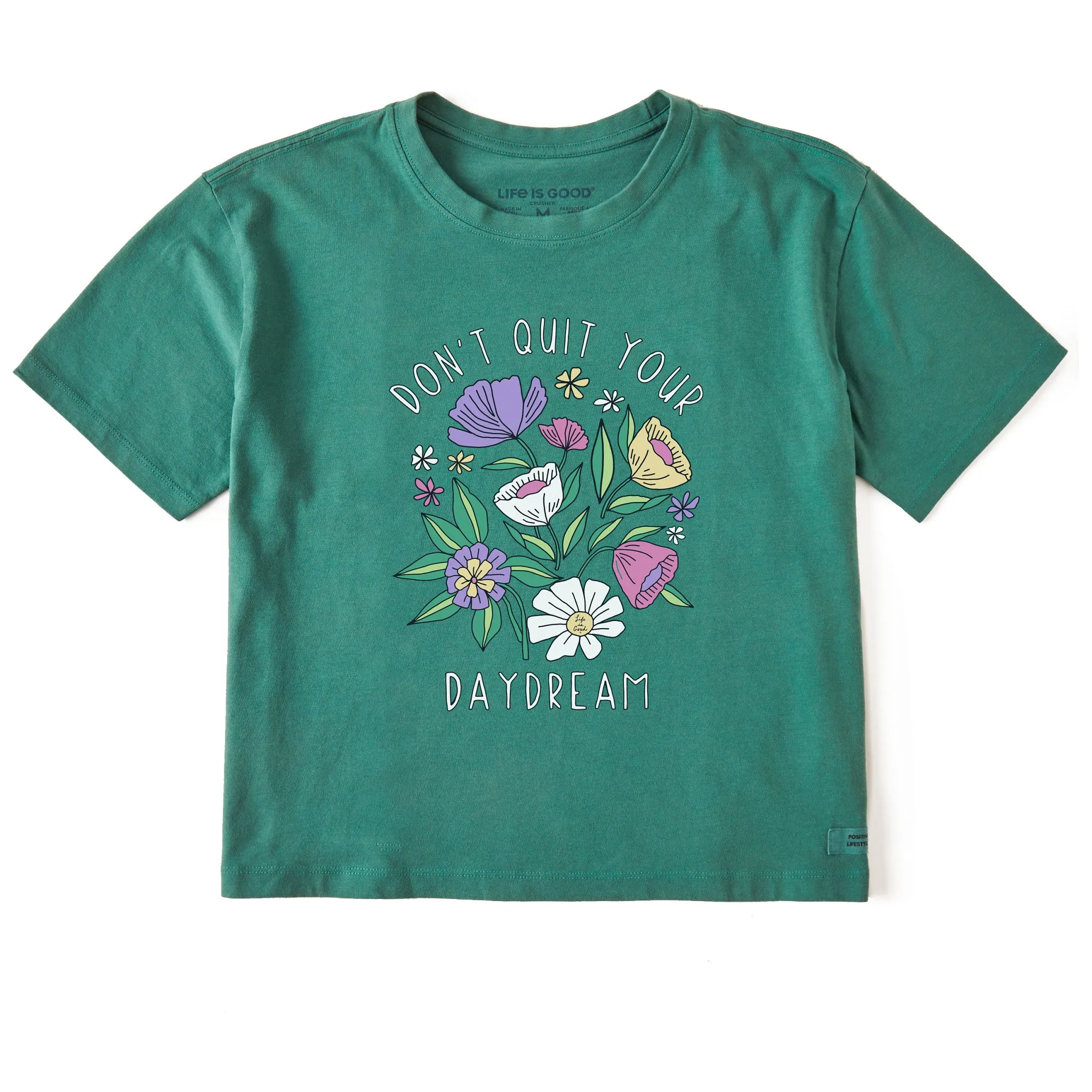 Women's Don't Quit Your Daydream Flowers Short Sleeve Crusher Boxy Tee