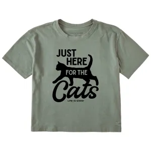 Women's Here for the Cats Short Sleeve Crusher Boxy Tee